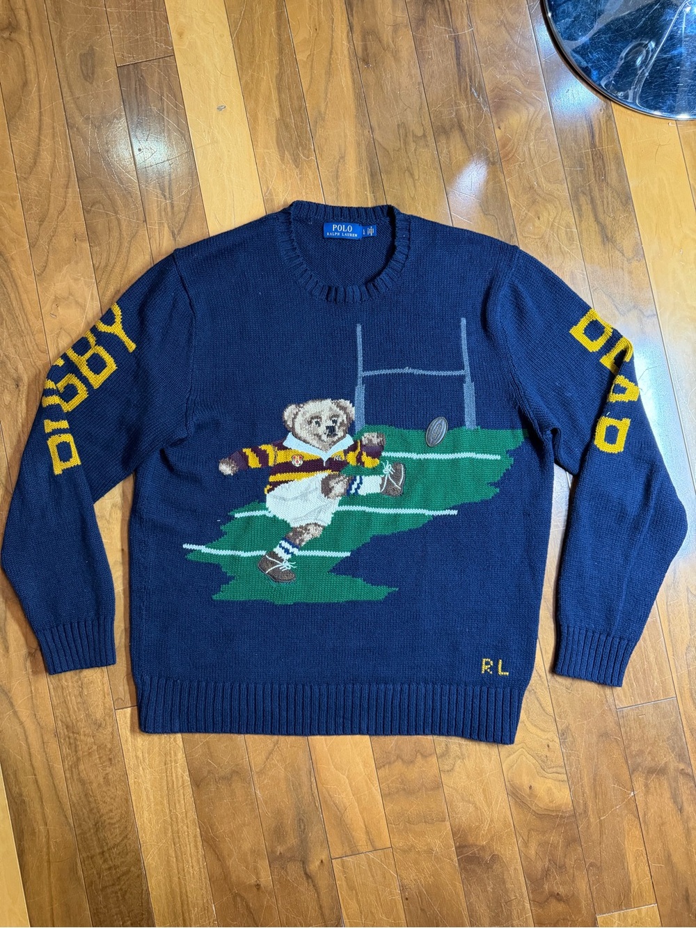 VINTAGE Polo by Ralph Lauren Navy Rugby Bear Knit